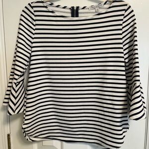 Navy and White Striped Women's Top by Green Envelope Medium